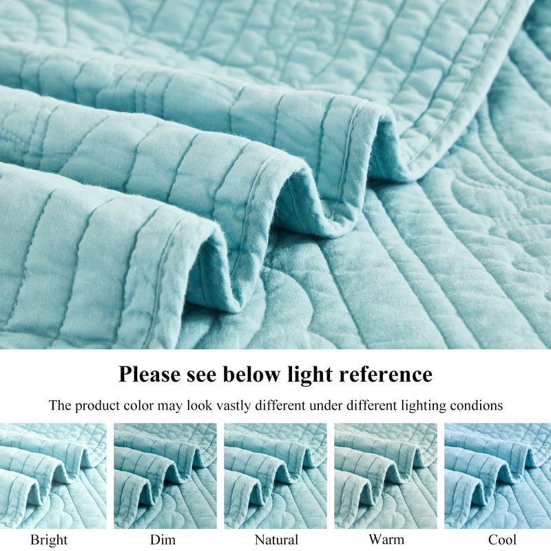 WINLIFE 100% Cotton Quilted Pillow Sham Floral Printed Pillow Cover (Standard, Aqua Blue) - Image 5